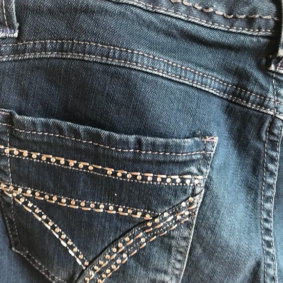 SEVEN7 WOMEN JEANS SZ JR 27" SLIM BOOT CUT STRETCH EMBELISHED POCKET EUC - Picture 9 of 11